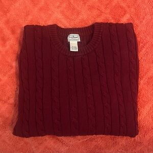 L.L. Bean Men's Cableknit Sweater - Burgundy 100% Cotton